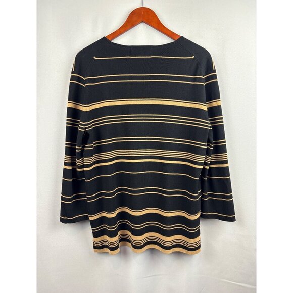 Women’s Easy Spirit Size Large Black & Sand Striped Long Sleeve Blouse - Picture 4 of 4